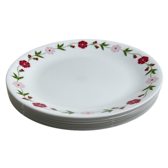 Corelle Spring Pink Pattern Full Size Dinner Plates Set of 8 White Pink Red - Picture 1 of 6